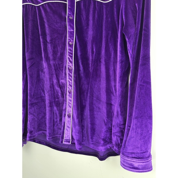 Ranch Dressn Velvet Western Shirt Purple Pearl Snap Rodeo Country Cowgirl XL - Picture 6 of 12